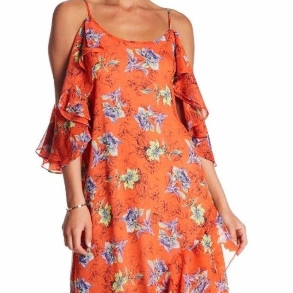 Adelyn Rae Orange Floral Asymmetrical Dress Size XS